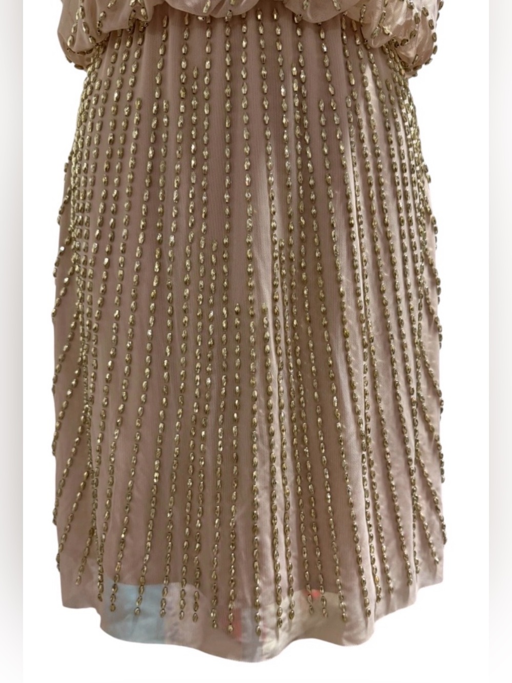 XSCAPE Size 6 Champagne Gold Beaded Cocktail Dress Art Deco Gatsby Evening - Picture 9 of 12